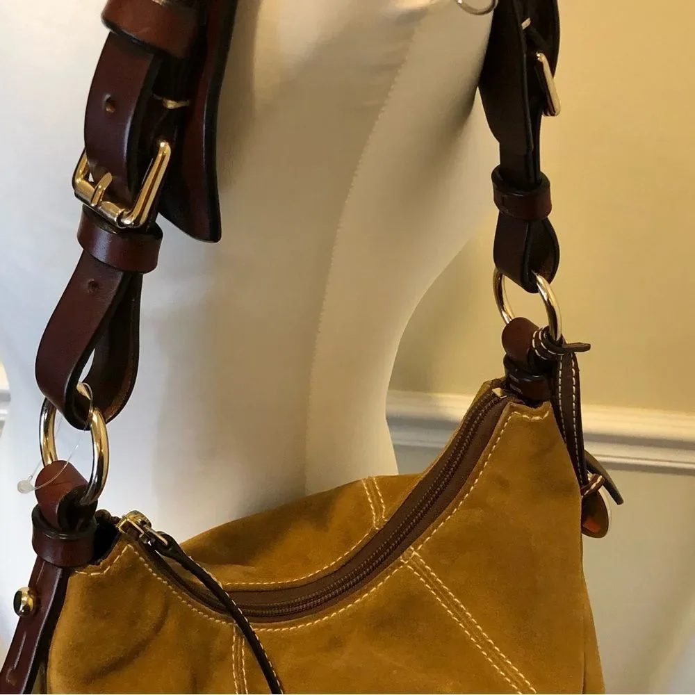 Vintage DOONEY & BOURKE Caramel Suede & Brown Leather Full Zipper Shoulder Bag